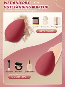 2 件化妆海绵，适用于霜状和粉状遮瑕膏、散粉化妆涂抹器 - 酒紅色 - 查看 3