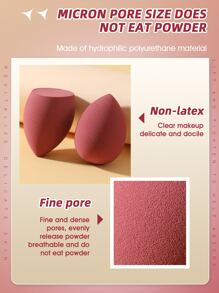 2 件化妆海绵，适用于霜状和粉状遮瑕膏、散粉化妆涂抹器 - 酒紅色 - 查看 4