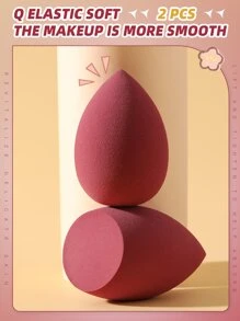 2 件化妆海绵，适用于霜状和粉状遮瑕膏、散粉化妆涂抹器 - 酒紅色 - 查看 6
