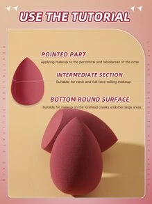 2 件化妆海绵，适用于霜状和粉状遮瑕膏、散粉化妆涂抹器 - 酒紅色 - 查看 7