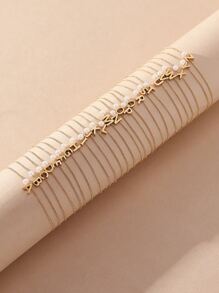 1個字母和人造珍珠裝飾手鏈 - 金黃色 - 查看 1