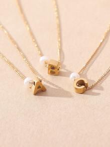 1個字母和人造珍珠裝飾手鏈 - 金黃色 - 查看 3