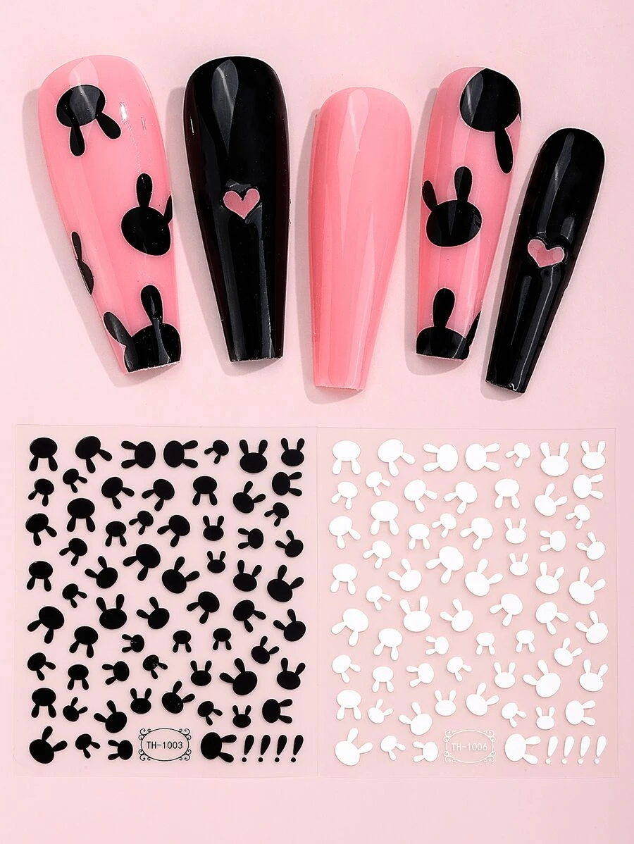 Beauty Sticker 2sheets Rabbit Head Pattern Nail Art Sticker Nail Stickers DIY - Multicolor - View 1