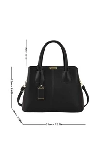 荔枝紋壓花手提托特包 - 黑色 - 查看 5