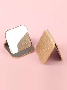 Foldable Makeup Mirror, 1pc Glitter Rectangle Single-Sided Compact Cosmetic Mirror, Portable Travel Mirror For Women & Girl, Gift For Women Mom Wife Sister Teen Girl Friend - Gold - View 4