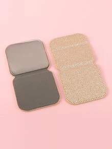 Foldable Makeup Mirror, 1pc Glitter Rectangle Single-Sided Compact Cosmetic Mirror, Portable Travel Mirror For Women & Girl, Gift For Women Mom Wife Sister Teen Girl Friend - Gold - View 3