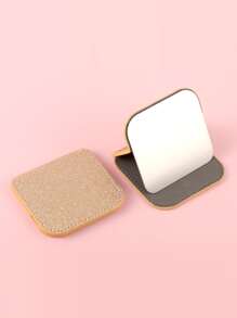 Foldable Makeup Mirror, 1pc Glitter Rectangle Single-Sided Compact Cosmetic Mirror, Portable Travel Mirror For Women & Girl, Gift For Women Mom Wife Sister Teen Girl Friend - Gold - View 6