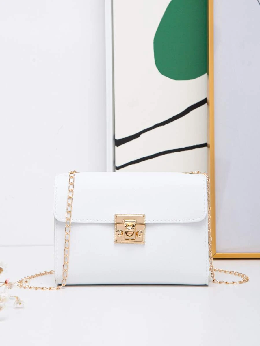 迷你極簡翻蓋鏈條方包 - 白色 - 查看 1