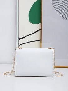 迷你極簡翻蓋鏈條方包 - 白色 - 查看 3
