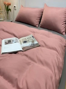 4入組雙色調被套1入組被套和1入組床單和2入組枕套極簡滌綸床上用品四季皆宜 - 彩色 - 查看 3