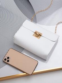 迷你極簡翻蓋鏈條方包 - 白色 - 查看 5