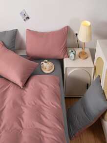 4入組雙色調被套1入組被套和1入組床單和2入組枕套極簡滌綸床上用品四季皆宜 - 彩色 - 查看 4