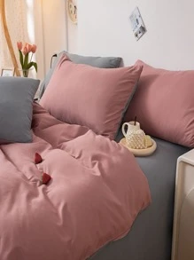 4入組雙色調被套1入組被套和1入組床單和2入組枕套極簡滌綸床上用品四季皆宜 - 彩色 - 查看 10