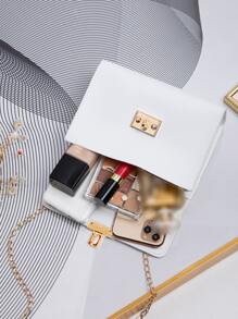 迷你極簡翻蓋鏈條方包 - 白色 - 查看 6