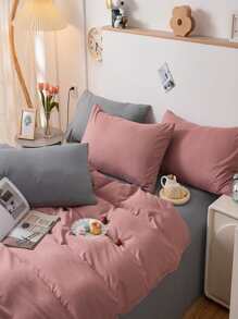 4入組雙色調被套1入組被套和1入組床單和2入組枕套極簡滌綸床上用品四季皆宜 - 彩色 - 查看 6