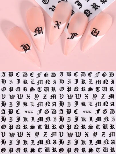FULL BEAUTY 2sheets Letter Graphic Nail Art Sticker Nail Stickers DIY Nails Nail Supplies
