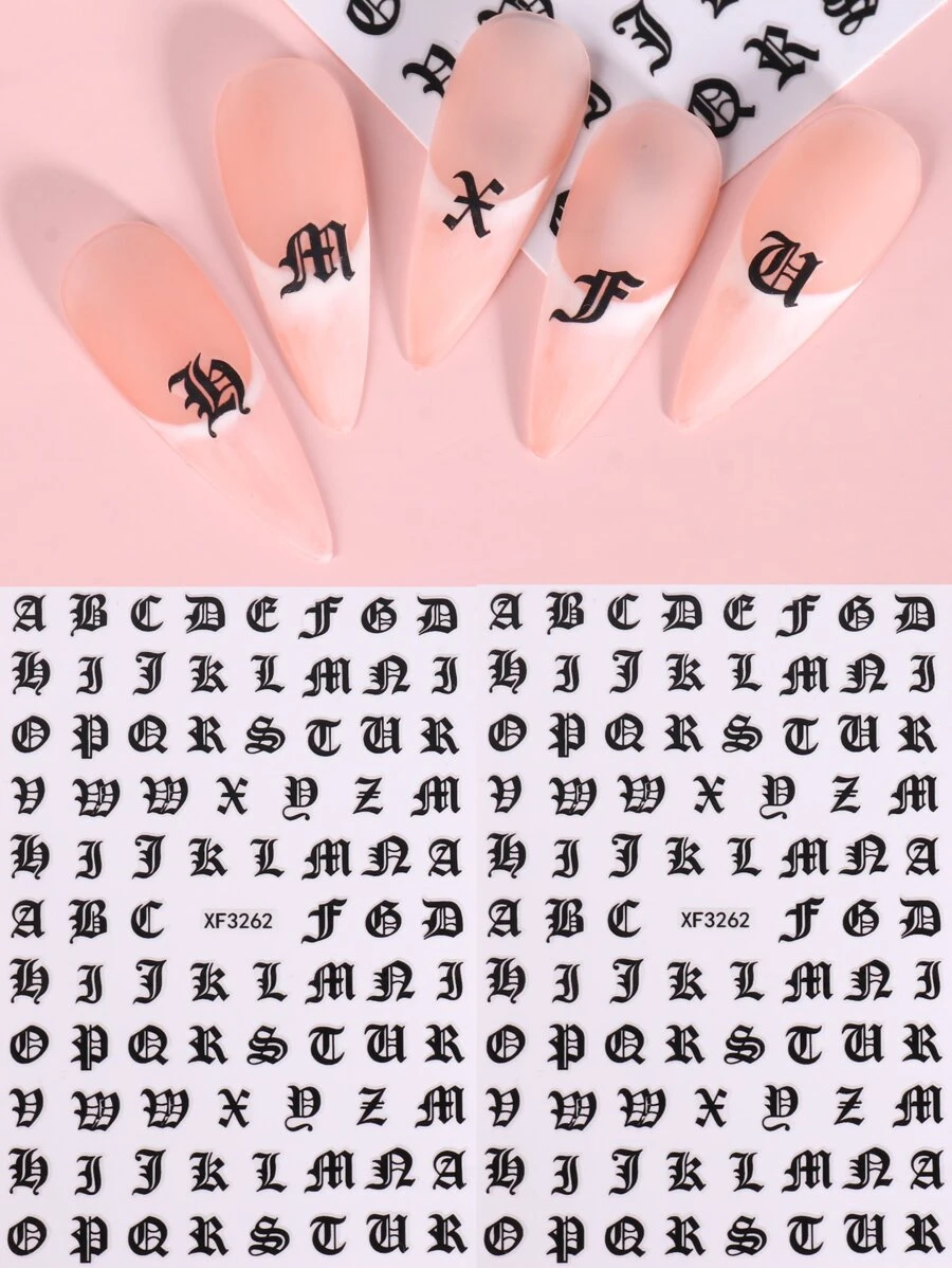 2张字母图案美甲贴纸 DIY美甲用品 - 黑色 - 查看 1