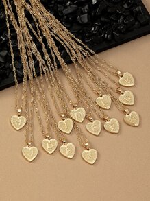 1pc Letter Detail Heart Charm Necklace - Yellow Gold - View 1