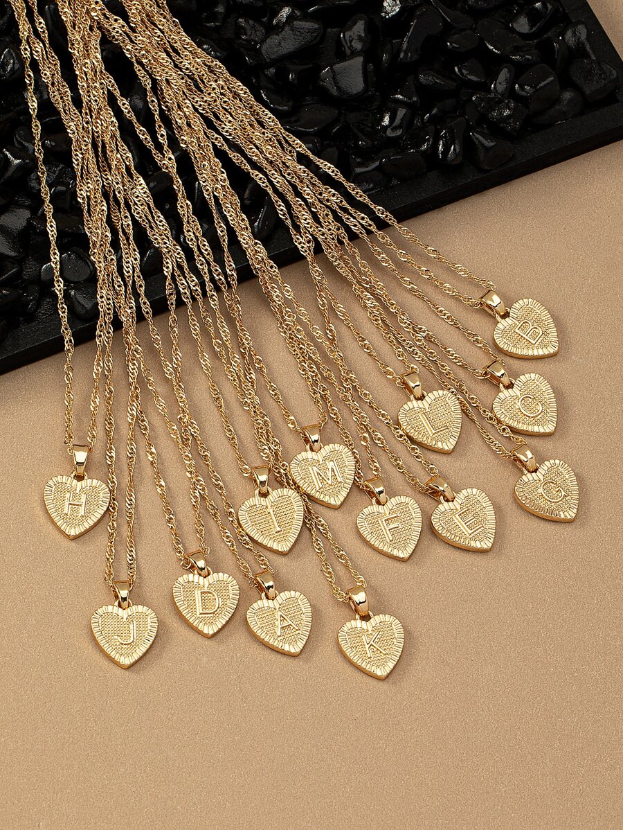 1pc Letter Detail Heart Charm Necklace - Yellow Gold - View 1