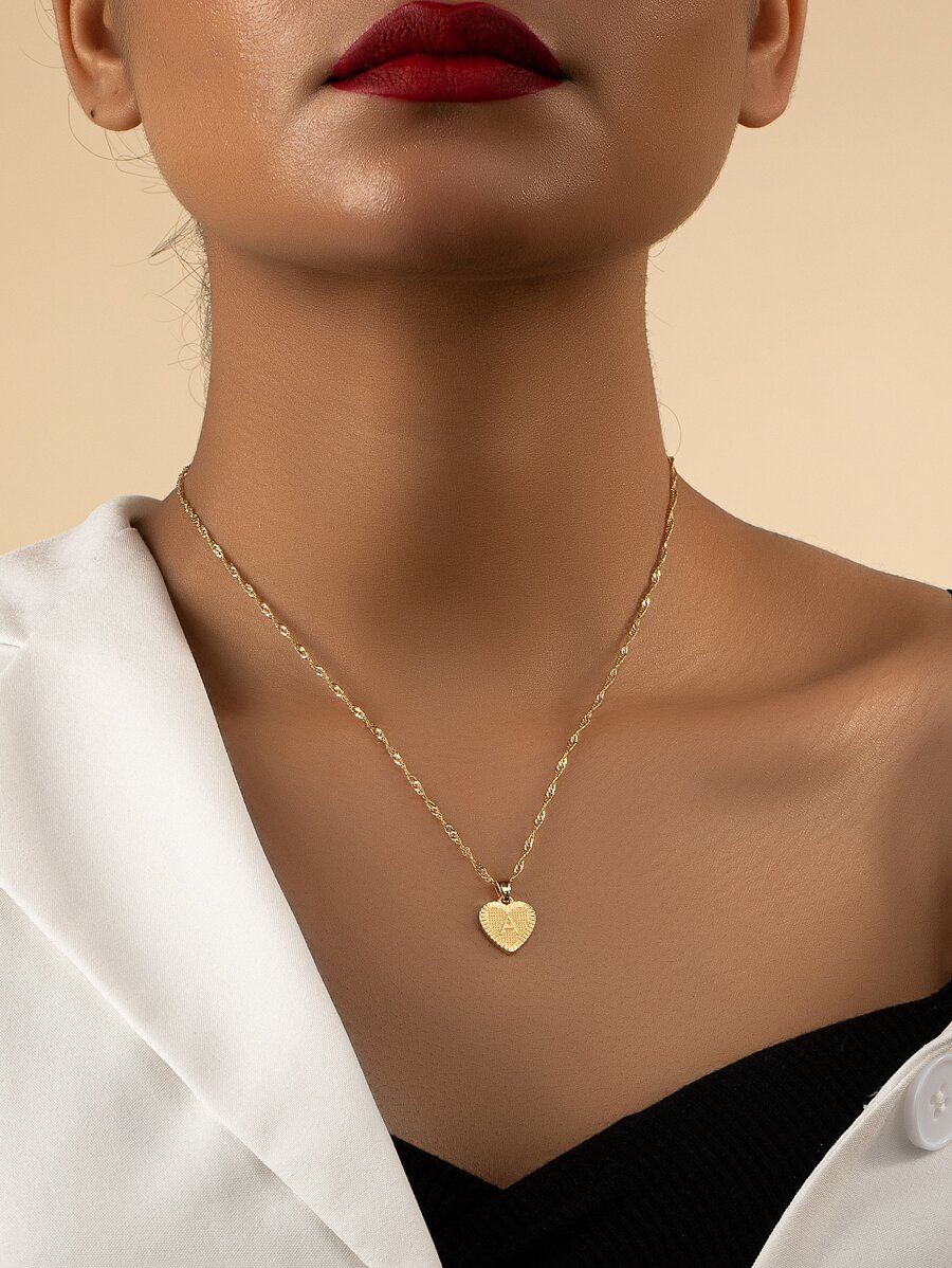 1pc Letter Detail Heart Charm Necklace SHEIN USA