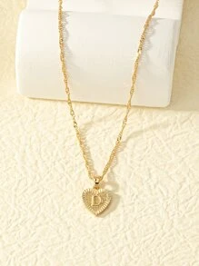 1pc Letter Detail Heart Charm Necklace - Yellow Gold - View 4