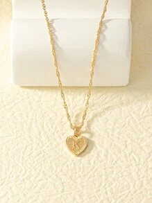 1pc Letter Detail Heart Charm Necklace - Yellow Gold - View 5