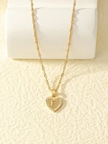 1pc Letter Detail Heart Charm Necklace - Yellow Gold - View 7