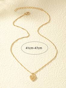1pc Letter Detail Heart Charm Necklace - Yellow Gold - View 8