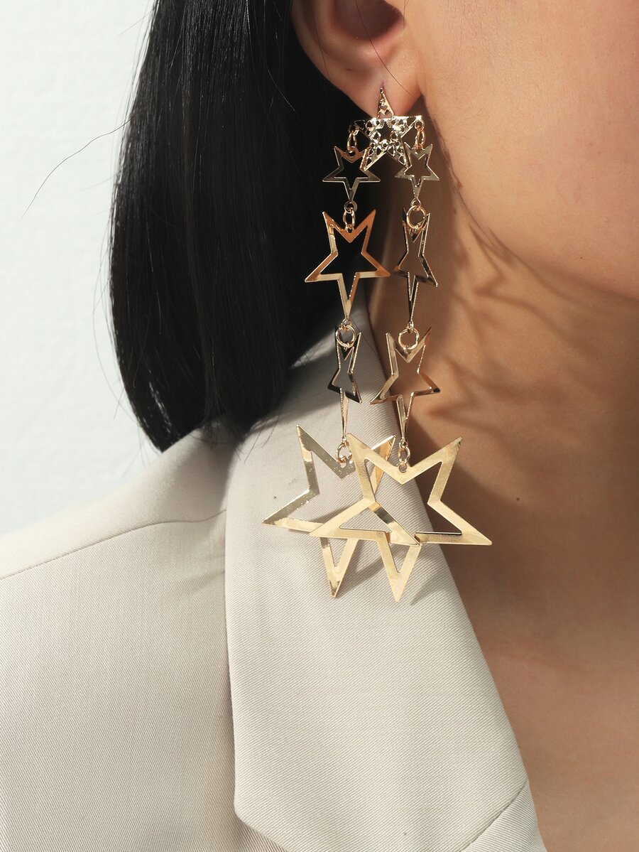 1 par de pendientes bohemios con borlas exageradas en forma de estrella y calados - Amarillo Oro - Ver 1