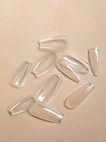 100入組透明長棺材形假指甲，立刻提升您的妝容，適用於家庭DIY美甲沙龍，指甲延伸，貼式指甲，美甲用品 - 無色 - 查看 3
