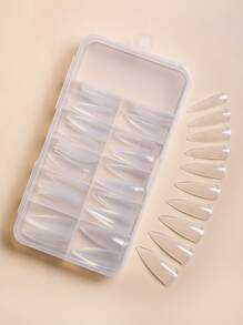 使用100支長尖形透明假指甲，提升您的造型，適用於家庭DIY美甲沙龍，指甲延伸，壓克力指甲，指甲用品 - 無色 - 查看 2