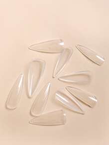 使用100支長尖形透明假指甲，提升您的造型，適用於家庭DIY美甲沙龍，指甲延伸，壓克力指甲，指甲用品 - 無色 - 查看 3