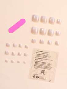 24 móng chân giả ombre vuông ngắn kèm 1 băng dính và 1 dũa móng - Màu be - Xem 2