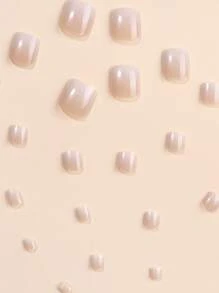 24 móng chân giả ombre vuông ngắn kèm 1 băng dính và 1 dũa móng - Màu be - Xem 5