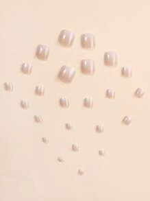 24 móng chân giả ombre vuông ngắn kèm 1 băng dính và 1 dũa móng - Màu be - Xem 6