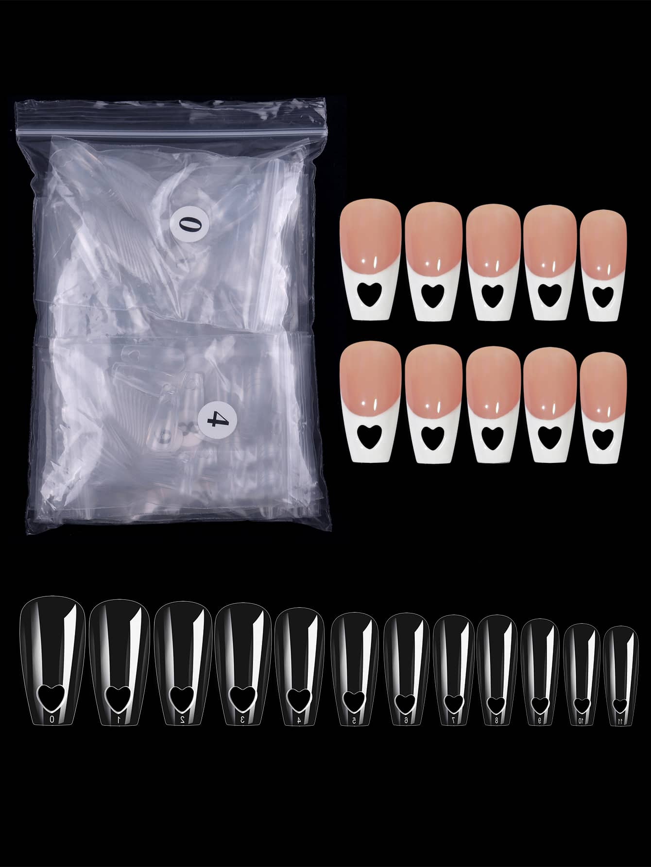 使用540入組長棺材透明空心假指甲家用DIY美甲沙龍美甲延長片立即升級您造型 - 無色 - 查看 1