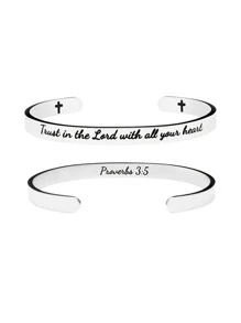 Brazalete del puño del detalle de la letra de los hombres, para el regalo y el partido de la joyería - Plateado - Ver 3