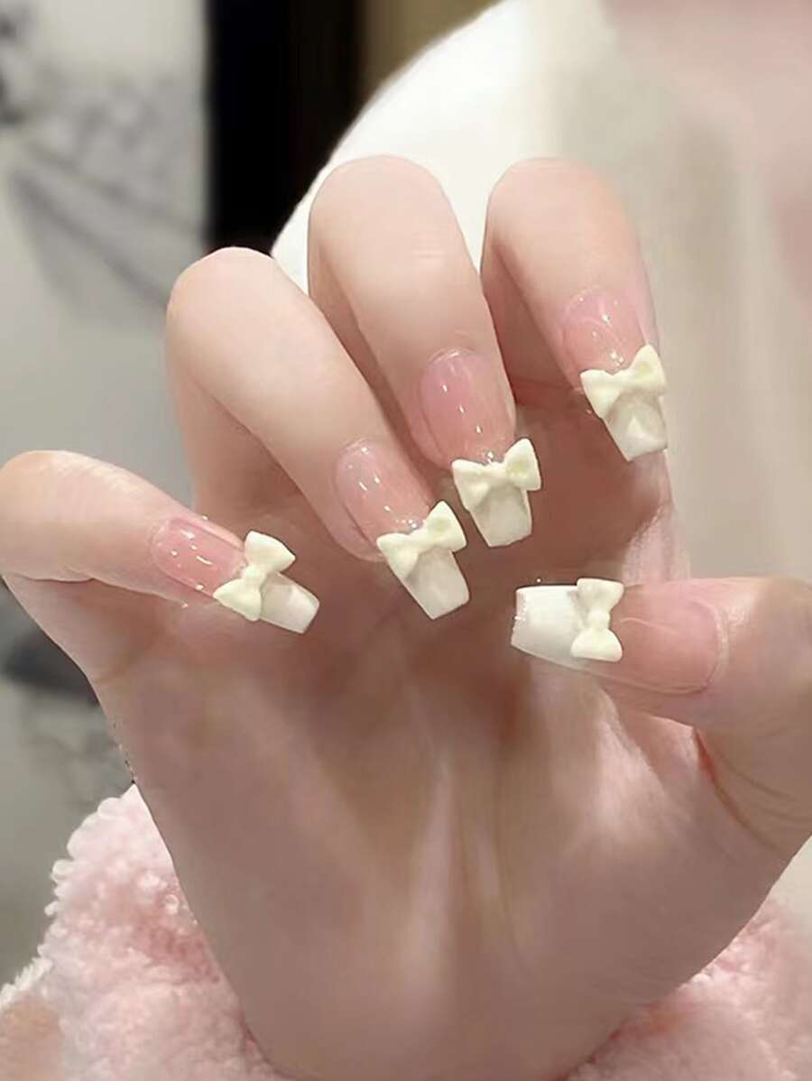 Móng tay giả kiểu Pháp hình quan tài ngắn, 24 chiếc kèm 1 gel thạch và 1 dũa móng, nâng tầm phong cách móng tay giả của bạn ngay lập tức - Nhiều màu - Xem 1