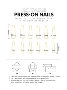 使用24入組長棺材粉色珍珠星星水鑽圖案假指甲和1張膠帶和1入組指甲銼立即升級您造型 - 彩色 - 查看 7