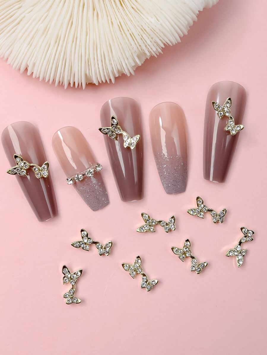 Bộ 10 gói trang trí móng tay nghệ thuật thiết kế hình con bướm - Vàng - Xem 1