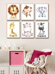 6入組/套卡通動物圖案無框繪畫用於家庭牆壁裝飾聚酯牆藝術畫 - 彩色 - 查看 2