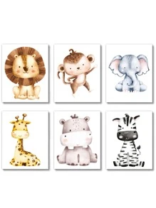 6入組/套卡通動物圖案無框繪畫用於家庭牆壁裝飾聚酯牆藝術畫 - 彩色 - 查看 3