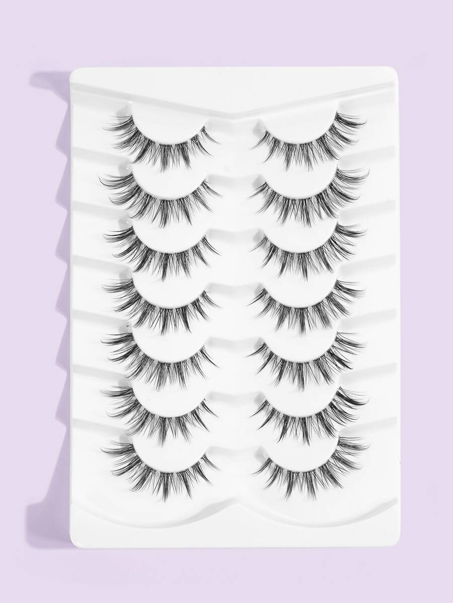 MAGEFY 7 对自然浓密假睫毛，蓬松纤细，适合日常使用，漫画睫毛，旅行必备 - 黑色 - 查看 1