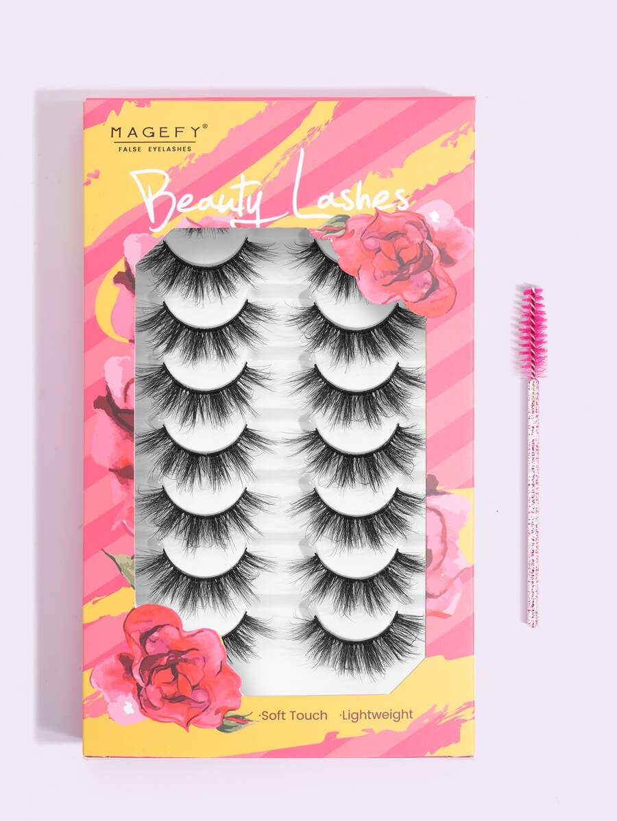 MAGEFY 8 pares de pestañas postizas naturales completas y 1 pincel desechable para pestañas, pestañas manga esponjosas y delgadas para uso diario, esenciales de viaje