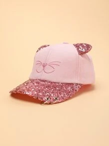 Toddler Girls Cartoon Embroidered Sequins Detail Baseball Cap - Pink - View 1