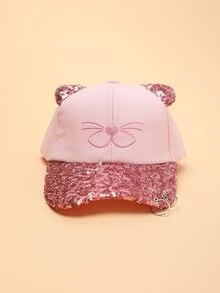 Toddler Girls Cartoon Embroidered Sequins Detail Baseball Cap - Pink - View 2