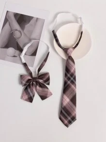 1套方格紋領帶和蝴蝶領帶，學校風格 - 彩色 - 查看 1