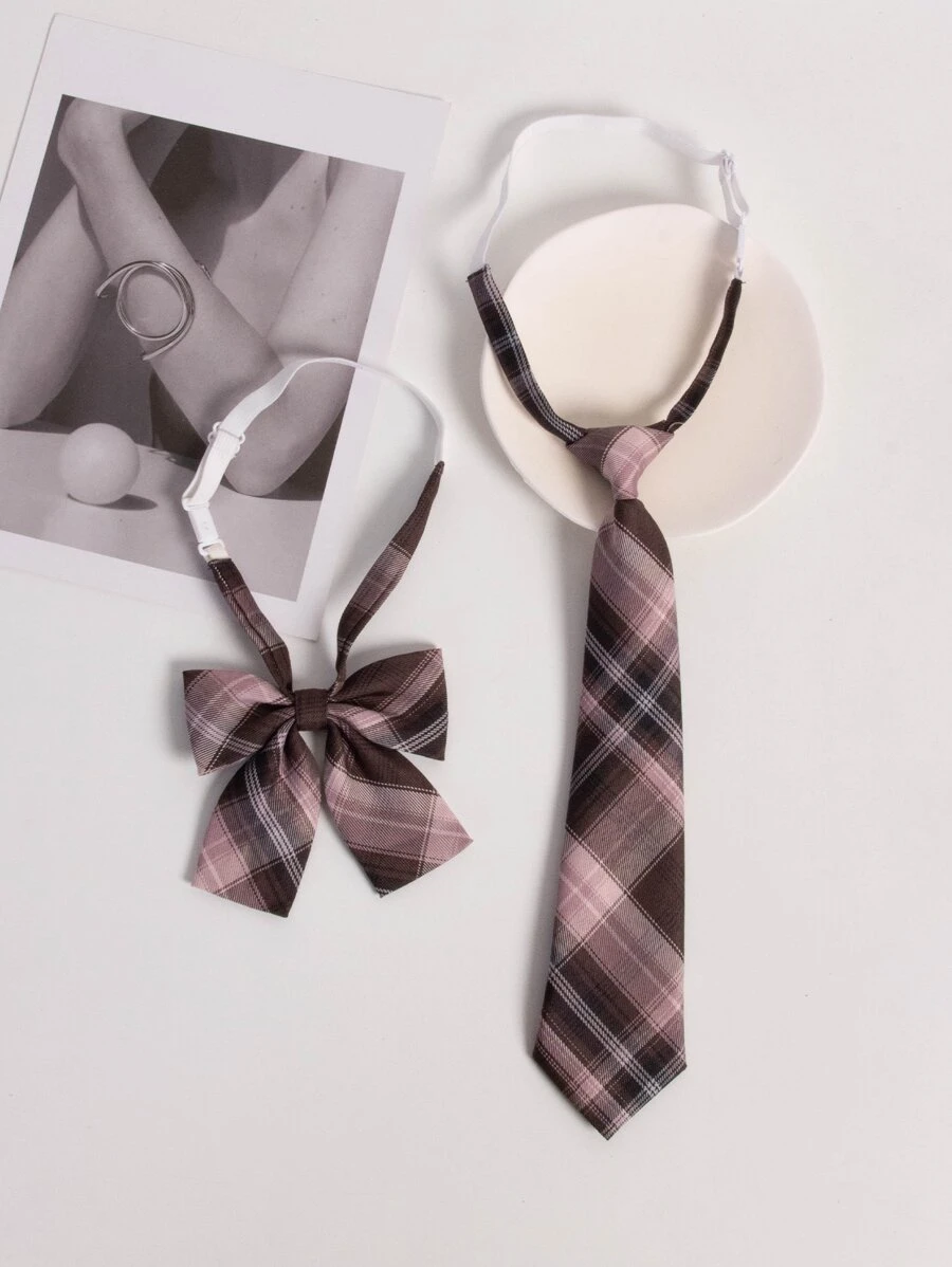 1套方格紋領帶和蝴蝶領帶，學校風格 - 彩色 - 查看 1