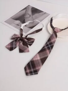 1套方格紋領帶和蝴蝶領帶，學校風格 - 彩色 - 查看 2