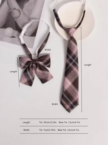 1套方格紋領帶和蝴蝶領帶，學校風格 - 彩色 - 查看 3